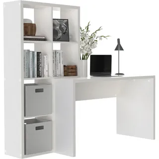 INOSIGN Regal-Schreibtisch »Triest, Computertisch mit Raumtrenner, Breite 156 cm«, Regalelement flexibel montierbar, 6 Fächer, Tischbreite 120 cm, weiß