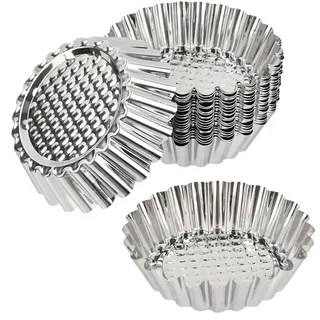 OTYMIOW 20stk Törtchenform 95mm Tartelette Förmchen Klein Tarteform Antihaftbeschichtung Quicheform Rund, Förmchen Tarte Backform Set Pie Form Tartelette aus Rostfreier Stahl für Kuchen Tarte Quiche