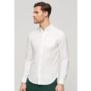 Superdry für Herren. M4010696A Studios Hemd aus weißem Leinen (L), Lässig, Langarm
