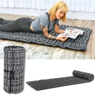 Leewadee Faltbare Bodenmatratze - Japanischer Rollbarer Futon - Tatami Faltmatte - Gästebett - Camping Matratze - Thai Massage Matte, Kapok Füllung, 190 x 70 cm, Schwarz