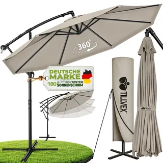tillvex Sonnenschirm Taupe Ø 350 cm Gartenschirm Marktschirm Kurbel Balkon Alu Neigbar - Taupe