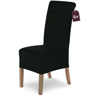 Scheffler Home Stuhlhussen Lena Silvara Schwarz 6er Set – Elastische und langlebige Stuhlbezüge für Esszimmerstühle und Polsterstühle – Öko-Tex Zertifiziert