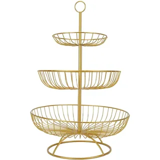 NLDGR 3-stöckiger Obstkorb, Baumaufhänger für Küchenarbeitsplatte, Drahtkorbständer, Obstkorb für Küche für Küchentheke, Obsthalter(Gold)