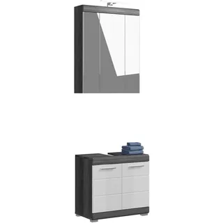 INOSIGN Badmöbel-Set »Siena, 2 teilig, inklusive LED Beleuchtung, bestehend aus:«, (Set, 2 St.), Waschbeckenunterschrank, Spiegelschrank, LED Badaufsatzleuchte, weiß