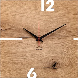 Huamet Holz-Wanduhr Puhr Eiche eckig - Braun