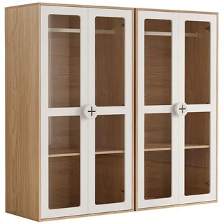 Flieks Kinder-Kleiderschrank 160x50x150cm Weiß + Natur 2-türig Acryl Bügelstange , Multicolor , Holz , 50x150x160 cm , Babymöbel & Kindermöbel, Babyzimmer, Babykleiderschränke