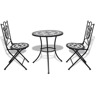 vidaXL 3-tlg. Bistro-Set Keramik Schwarz und Weiß - Schwarz
