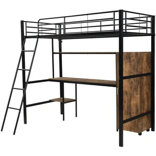 Urban Meuble Hochbett Mit Bücherregalen, Schreibtisch und Kleiderschrank Schwarz , Metall, Holzwerkstoff , Rechteckig , Babymöbel & Kindermöbel, Kinderzimmer & Jugendzimmer, Kinderbetten, Hochbetten