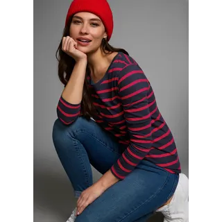 Langarmshirt AJC, Damen, Gr. 36/38 (S), bunt (marine, rot, gestreift), Single Jersey, Obermaterial: 100% Baumwolle, gestreift, figurbetont, Rundhals, abgesteppt, Shirts Langarmshirt, gestreift, Rundhalsausschnitt, aus Baumwolle, aus Single Jersey, Topseller
