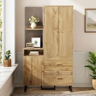 Fortuna Lai Kompaktgarderobe mit Spiegel – Flurgarderobe und Dielenschrank mit Gepolsterten Paneelen und Schuhschrank, 110 x 186 x 38 cm für Flur und Diele