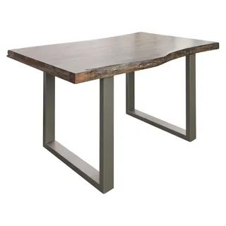 MASSIVMOEBEL24.DE Baumtisch Akazie 140x90x77 grau lackiert / U-Beine silber matt FREEFORM 5 - Grau