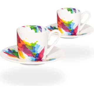 tea4chill Könitz Espresso Tassen Set Colour Flow. 2 Kaffeetassen 65ml aus Porzellan. Espressotassen modern, bunt - Bunt