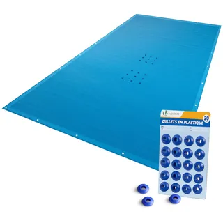 VOUNOT® Poolabdeckung Rechteckig 4x8m, Pool Abdeckplane PE 160g/m2, Wasserdicht UV-beständig Reißfest, Doppelte Poolplane mit DIY-Drainagelöchern & Aluminiumösen, für Aufstellpools, Dunkelblau