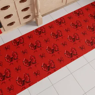 PETTI Artigiani Italiani - Weihnachts-Küchenläufer, Rutschfester und waschbarer Weihnachts-Küchenteppich, Weihnachtsteppich 52x140 cm Rote Schleife, Made in Italy