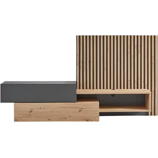 Carryhome Anbauwand , Grau, Eiche Artisan , Holzwerkstoff , 1 Fächer , 1 Schubladen , 288.5x152.5x42.5 cm , Wohnzimmer, Wohnwände, Komplette Wohnwände