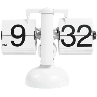 mooas Klapp-Schreibtischuhr (Weiß), Retro-Vintage-Design, automatische Flip-Uhr, Tischuhr, große Zahlen, batteriebetrieben, Inneneinrichtung, ideal für Zuhause, Büro, Schule, Hotel, Café
