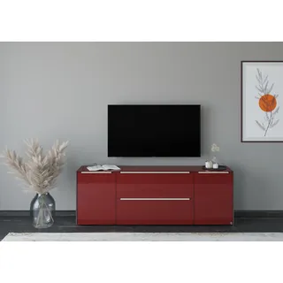 Lowboard "Reno", graphit schwarz matt lack, glas bordeauxrot glanz, B:182cm H:63cm T:42cm, Glas, Holzwerkstoff, SET ONE BY MUSTERRING, Sideboards, Lowboard, Mit Gleitern und in verschiedenen Farben erhältlich