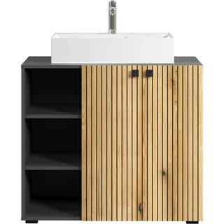 trendteam Bad Waschbeckenunterschrank inkl. Waschbecken Pure Bliss Evoke Eiche/Anthrazit Melamin B/H/T ca. 90/79/53 cm