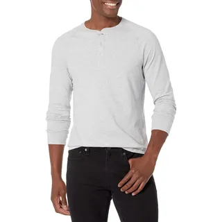 Amazon Essentials Herren Langärmeliges Henley-Shirt, Schmale Passform, Hellgrau Meliert, S