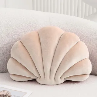 XIAIJIA Dekoratives Muschelkissen, 3D-Einsatz, Strandkissen, weiches Samtkissen, Meer, Ozean, Dekoration, Couch, Bett, Champagner, 35,6 x 27,9 cm