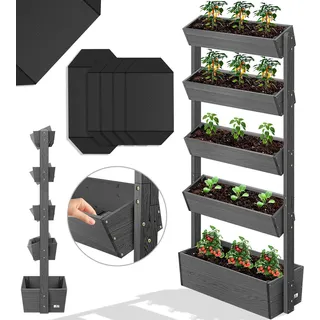 KESSER® Hochbeet mit Etagen Premium Blumenkasten Blumentreppe Pflanztreppe - Gemüsebeet Kräuterbeet Pflanzkübel Frühbeet Blumenbeet Pflanzkasten inkl. Gartenvlies- Beet für Terrasse Balkon & Garten - Grau