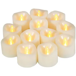 CANDLE IDEA 12 Stück flammenlose LED Teelichter, batteriebetrieben, elektrische flackernde Votivkerzen, kleine Kunststoff LED-Kerzen für Weihnachten, Partys, Feste, Halloween, Ostern Dekoration