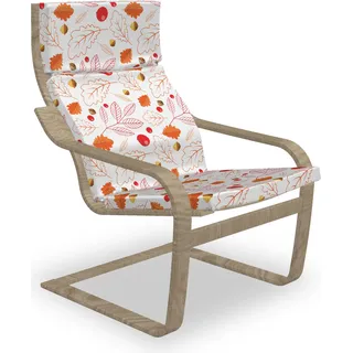 ABAKUHAUS Herbst Poäng Sessel Polster, Saison Wald Flora Entwurf, Sitzkissen mit Stuhlkissen mit Hakenschlaufe und Reißverschluss, Vermilion Senf und Weiß - Weiß