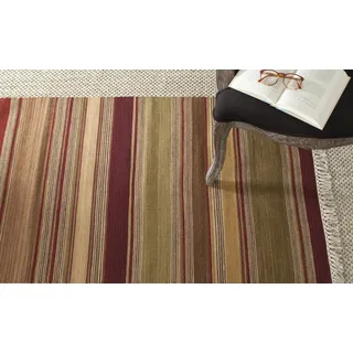 SAFAVIEH Traditionell Teppich für Wohnzimmer, Esszimmer, Schlafzimmer - Striped Kilim Collection, Kurzer Flor, Rot, 76 X 122 cm