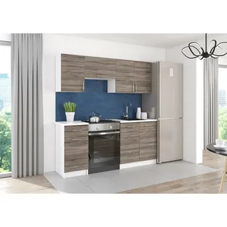 Roe Furniture | Küchenzeile - 180 cm - DunkelBraun (Sonoma) - Einbauküche, Küchenblock, Singleküche, Singleküchenblock, Küchen - Tischplatte Weiß - Dunkelbraun