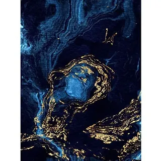 Abstract Dark Blue Gold Waves Art Print Canvas Premium Wall Decor Poster Abstrakt Blau Wand Deko