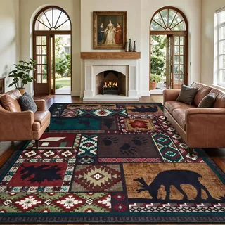 Homcomodar Kurzflor Teppich Wohnzimmer 160x230cm Groß Teppiche Schlafzimmer Vintage Teppich rutschfest Weich Boho Dunkel Braun Teppiche für Kinderzimmer Esszimmer Büro Wohnzimmer