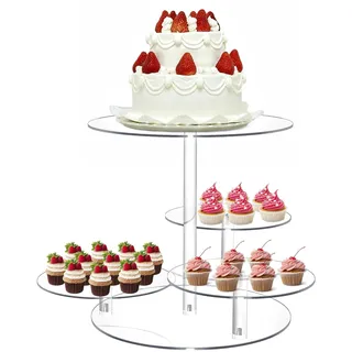 Acryl-Kuchenständer, rund, 4 Etagen, Cupcake-Turm für 20,3-30,5 cm große Kuchen, Kuchenständer für Party, Veranstaltung, Feier, Familientreffen (transparent)