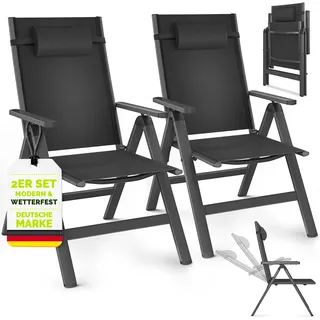 tillvex Gartenstuhl Premium 2 Stück Anthrazit klappbar aus Aluminium | Hochlehner mit Armlehnen | Klappstuhl verstellbar | Klappsessel Balkon Garten Terrasse - Grau