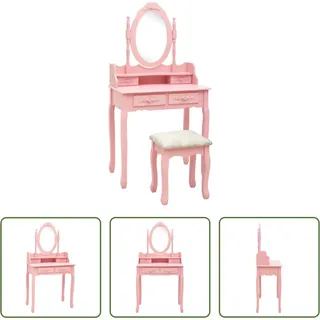 The Living Store Schminktisch-Set mit Hocker Rosa 75x69x140 cm Paulownia-Holz - Rosa