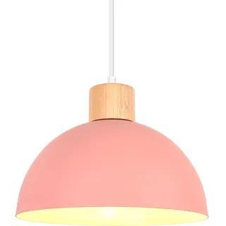 iDEGU 25cm Hängelampe Retro E27 LED Hängeleuchte Moderne Skandinavisch Deckenleuchte aus Metall Holz Pendelleuchte für Schlafzimmer Esszimmer Küche Restaurant (Rosa, 1 Stück)