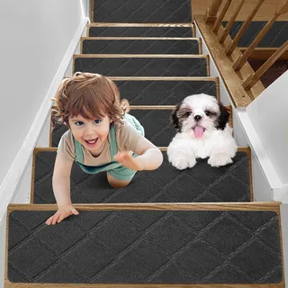 YISUN Stufenmatten 15 Stück Anti-Rutsch Treppenstufen Matten, Treppenteppich selbstklebend Rechteckig, Teppich Treppenstufen aussen Innenbereich für Kinder Ältere und Hunde, 20 x 65 cm
