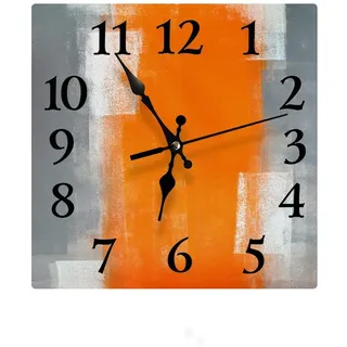 LOKMU Leise, Nicht tickende Uhr, 30,5 cm, quadratische Wanduhr, dekorativ für Wohnzimmer, Küche, Zuhause, Badezimmer, Schlafzimmer, Büro oder Schule, abstrakte Kunstmalerei in Grau und Orange