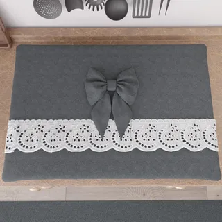 PETTI Artigiani Italiani - Herdabdeckung, elegante Herdabdeckung, Kochfeldabdeckung Shabby Chic in Uni mit Rüschen aus Spitze mit Fransen und Schleifen, Herdabdeckung aus Baumwolle, Herdabdeckung 70 x