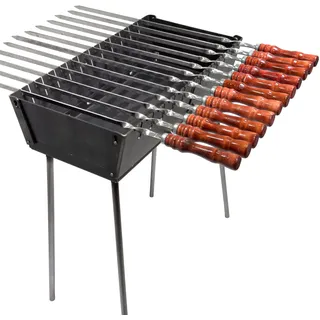 GOROCH Mangal Grill Set aus 3 mm Stahl – klappbarer Schaschlikgrill im Kofferdesign, inkl. 8 Edelstahl-Spießen mit Holzgriff (63 cm, 3 mm), BBQ Grill für Camping & Garten