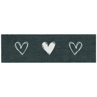 Mocavi Mat Fußmatte innen & außen, waschbar, hochwertig, randlos, 30x100 cm Herzen anthrazit, lang, schmal Schuhparkplatz