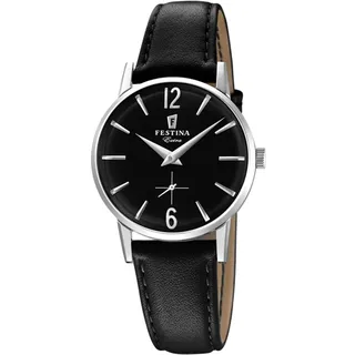 Festina Damen Armbanduhr Leder Schwarz - Quarzwerk - Damenuhr - Hochwertiges Mineralglas - Elegant Klassisch Vintage - Special Prices F20254/4