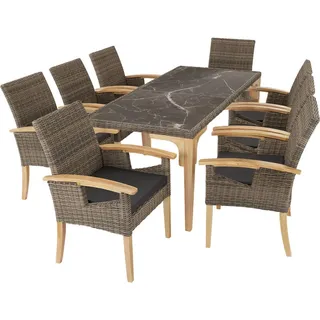 tectake Gartentisch Foggia mit 8 Stühlen Rosarno, Armlehnen und Beine aus Holz, natur , Naturfarben , Kunststoff , Rechteckig , Gartenmöbel, Gartengarnituren, Gartenmöbel-Sets