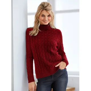 Rollkragenpullover HEINE "Rollkragen-Pullover", Damen, Gr. 46, rot (dunkelrot), 60% Viskose, 40% Baumwolle, unifarben, Pullover Rollkragenpullover