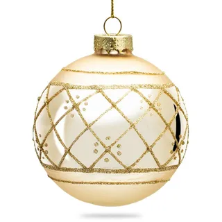 SIKORA Highlights 4er Set ausgefallene Christbaumkugeln aus Glas Champagner besondere Weihnachtskugel Christbaumschmuck, Farbe | Modell:Modell Wien Champagner, Höhe in cm:8 cm