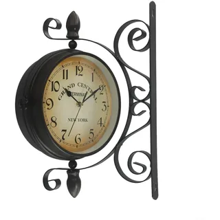 BlissfulAbode Doppelseitige Wanduhr Eisen Bahnhof Stil Antik Rund 8 Zoll Quarz Stille Uhr Mit Großen Zahlen Für Wohnzimmer Flur Veranda Retro, Vintage Wanduhr, Doppelseitige Uhr