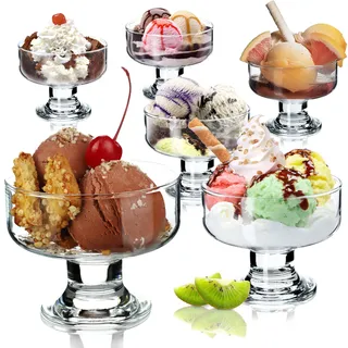 KADAX Eisbecher Glas Set, Eisschalen, Dessertgläser mit Fuß, Eisgläser, Dessertschalen für Eiscreme, Desserts, Obst, Vorspeise, Cocktails, Dessertgläser, Eiscremegläser (6, 180 ml)