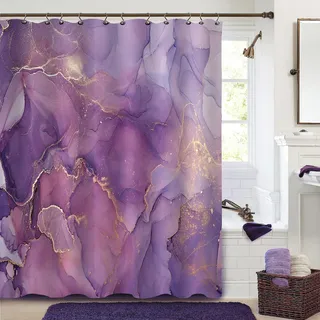 Gibelle Violetter Marmor-Duschvorhang, abstrakte Lavendel-Gold-Marmor-Textur, Duschvorhänge für Badezimmer, Moderne Tintenkunstmalerei, wasserdichter Stoff, Badezimmer-Dekor, 183 x 183 cm (B x L)