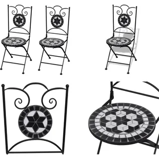 vidaXL Bistrostühle Klappbar 2 Stk. Keramik Schwarz und Weiß - Gartenstuhl - Gartenstühle - Outdoor-Stuhl - Outdoor-Stühle