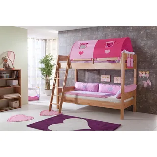 Relita Etagenbett »Stefan«, inkl. Rolllattenrost, mit Leiter u. Absturzschutz, Textil-Set, Buche, pink