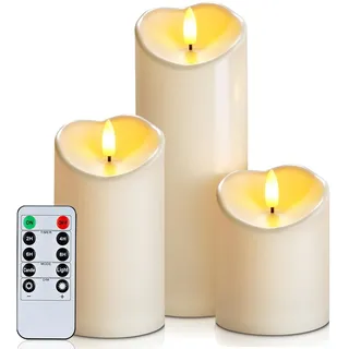 Homemory Wasserdicht Outdoor Flammenlose Kerzen mit Timer und Fernbedienung, Batteriebetriebene LED-Kerzen, Realistische Fake-Kunststoff-Kerzen für Hochzeit, Festival, Home Decor, 3er-Set